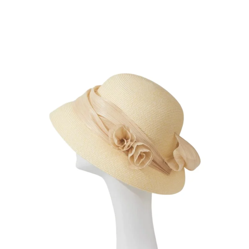 

Summer French straw hat basin hat woman elegant complex flowers silk hemp face small shade vacation