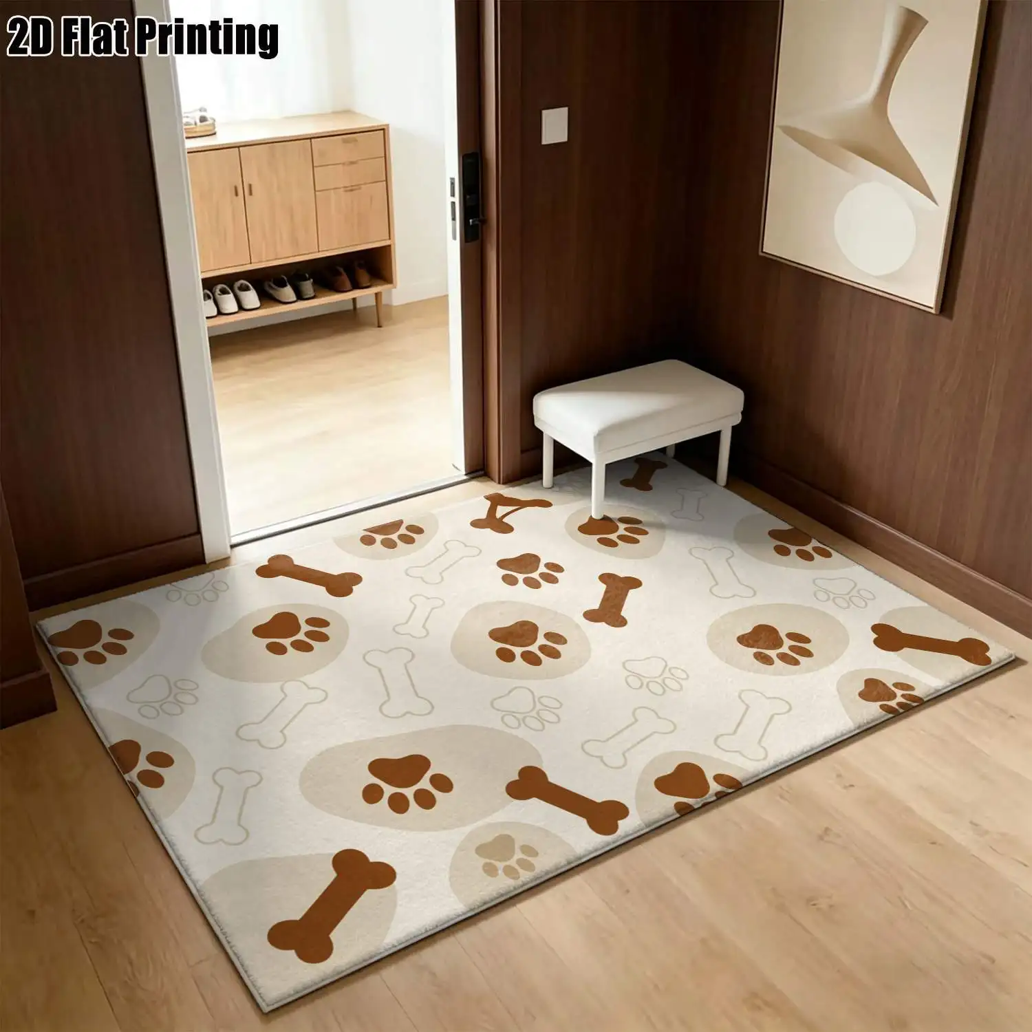 1Pc 2D Printed Beige-Brown Puppy Paw Print Nordic Carpet, Instagram-Inspired Modern Minimalist Geometric Floor Mat, Home Decor, Multi-Size, Machine Washable, for Entrance, Dining Room, Foyer, Bedroom, Living Room