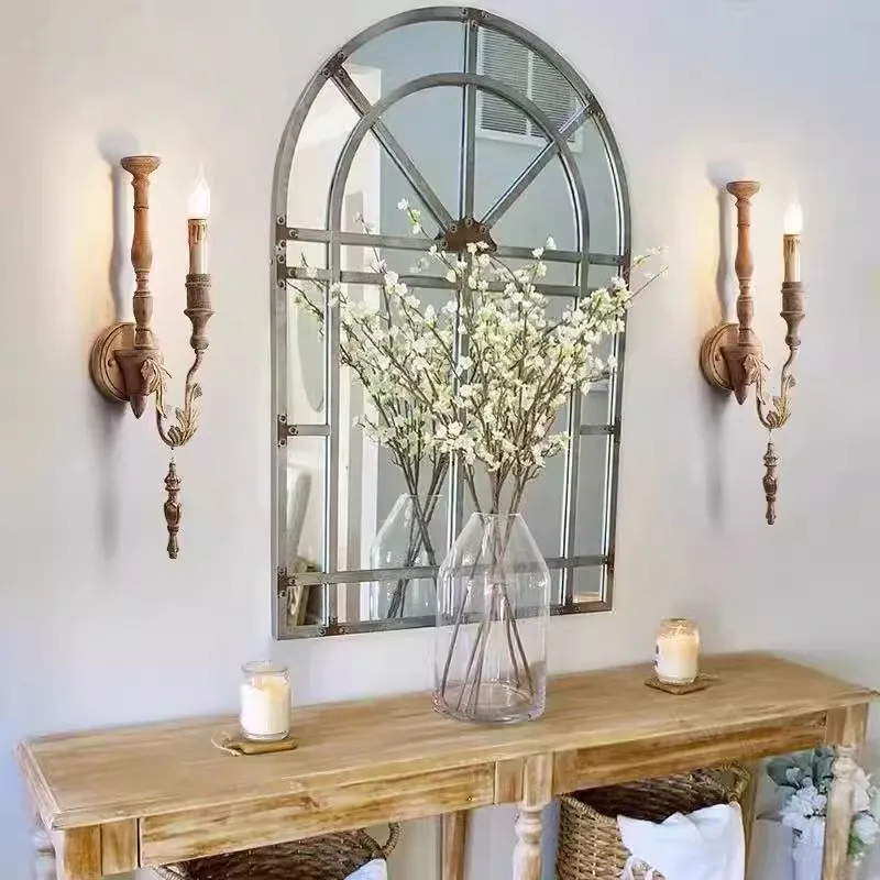 

American country French pastoral solid wood old wall lamp living room dining room bedroom corridor corridor candle decorative la