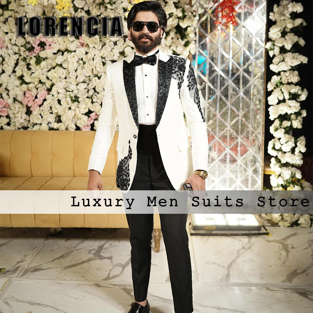

Exquisite Applique Suits for Man 2 Pieces Single Breasted Tuxedos Wedding Groom Customized Blazer Pants traje juvenil masculino