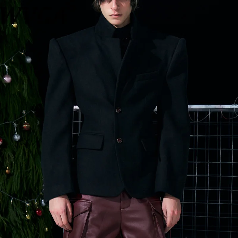 

WVGA Autumn Winter New Men High-End Shoulder-Raised Woolen Blazer Niche Chic Casual High-End Long Sleeve Suit Jackets Ins W17686