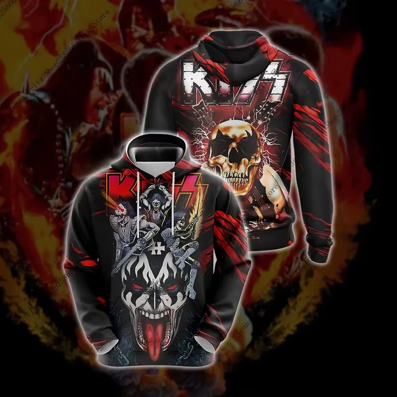 روك قبلة الفرقة ثلاثية الأبعاد طباعة هوديي الرجال النساء موضة هوديس البلوز ألبوم معاطف النساء تعرق الرجال هوديس روك الملابس رياضية