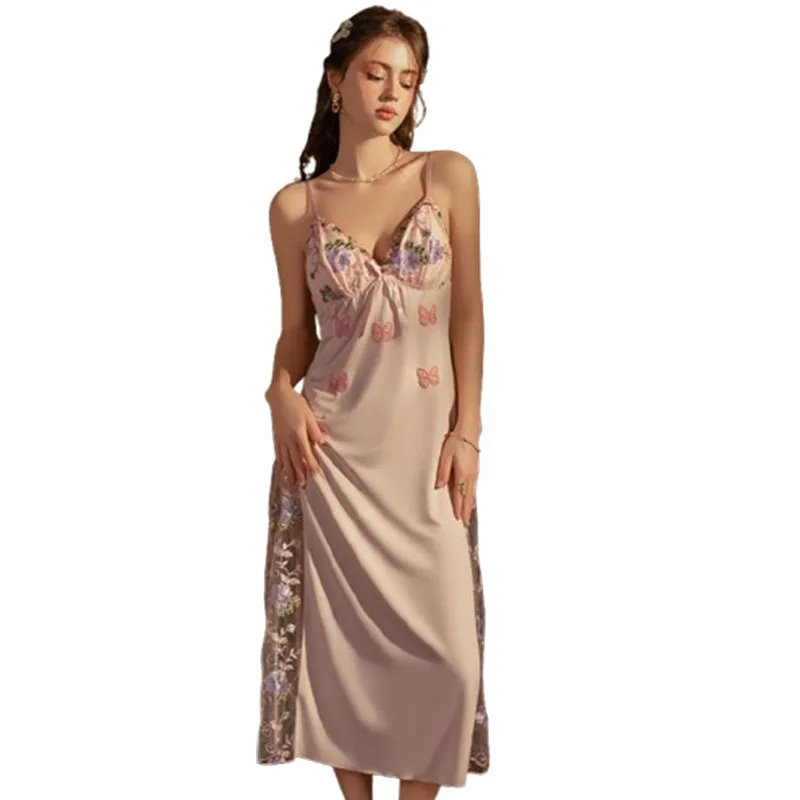 Sexy Lingerie Plus Size V Neck Backless Mesh Sheer Butterfly Embroidery Padded Babydoll Sleepwear Women Hot Lace Set Gown Female