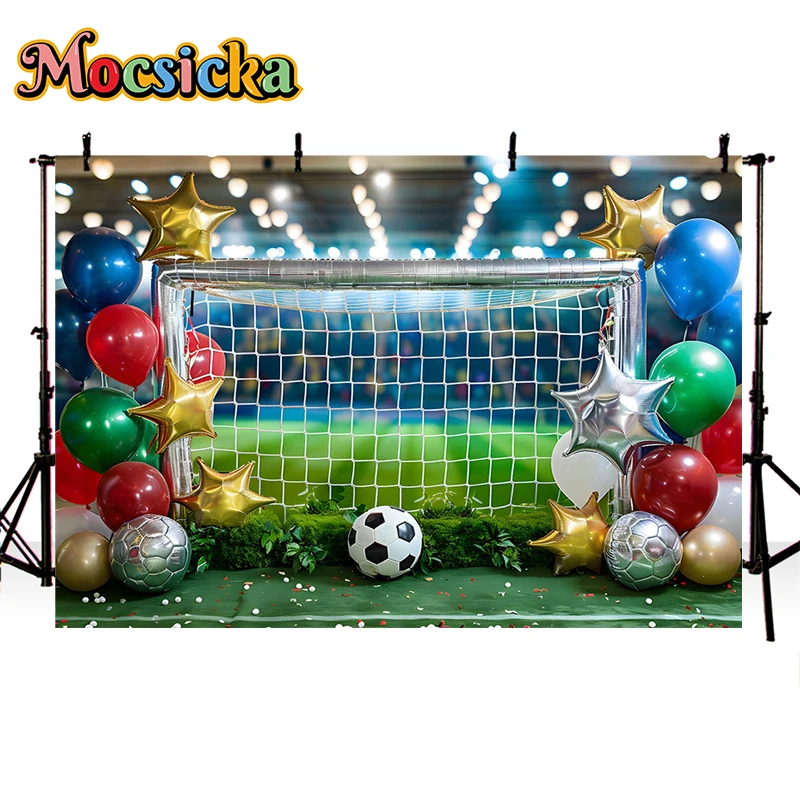 Mocsicka Photography Background Green Football Stadium Balloon Decor Cake Smash Kids Birthday Party Backdrop Photo Studio
