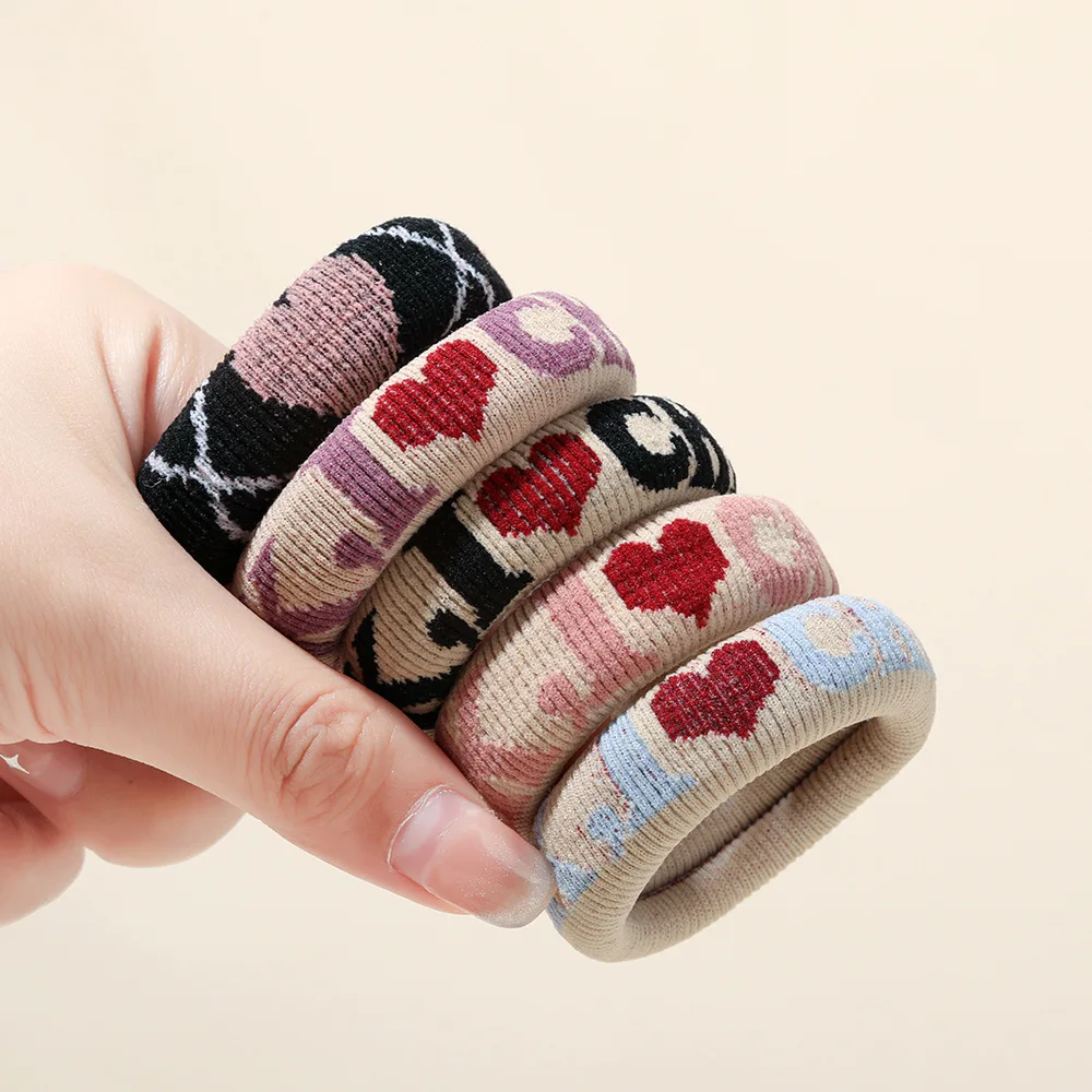 

Новые корейские жаккардовые резинки для волос с махровой петлей в форме сердца, модные толстые резинки для волос для высокого хвоста, простые вирусные аксессуары для волос