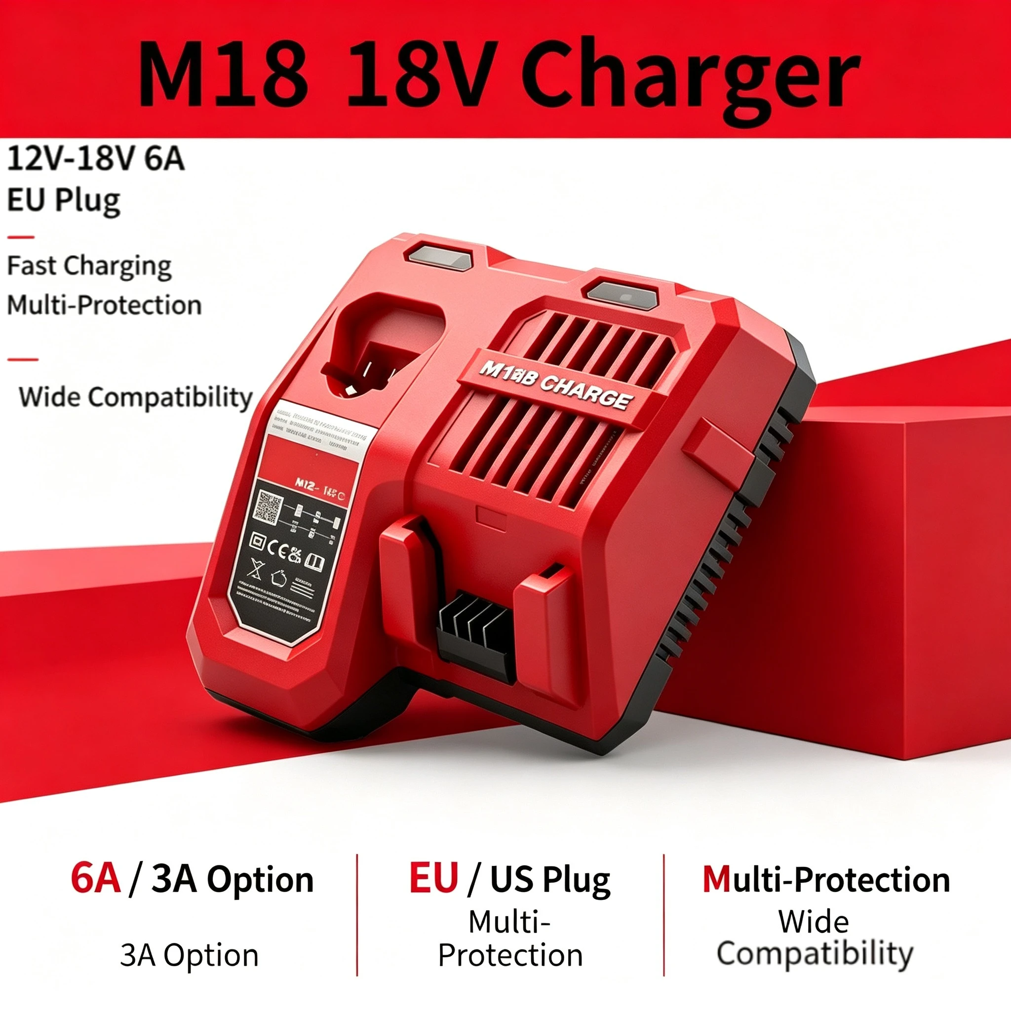 FOR Milwaukee M12‑18FC Fast‑Charge Battery Station, 12‑18V Dual‑Voltage Charger for M12 M18 Cordless Power Tool Li‑ion Batteries