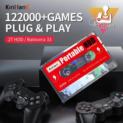 가다! 2T HDD 포함 122000   PS2/PSP/PS1/Sega Saturn/Wii/Wiiu Batocera 33 휴대용 외부 게임 하드 드라이브 3D 비디오용 레트로 게임