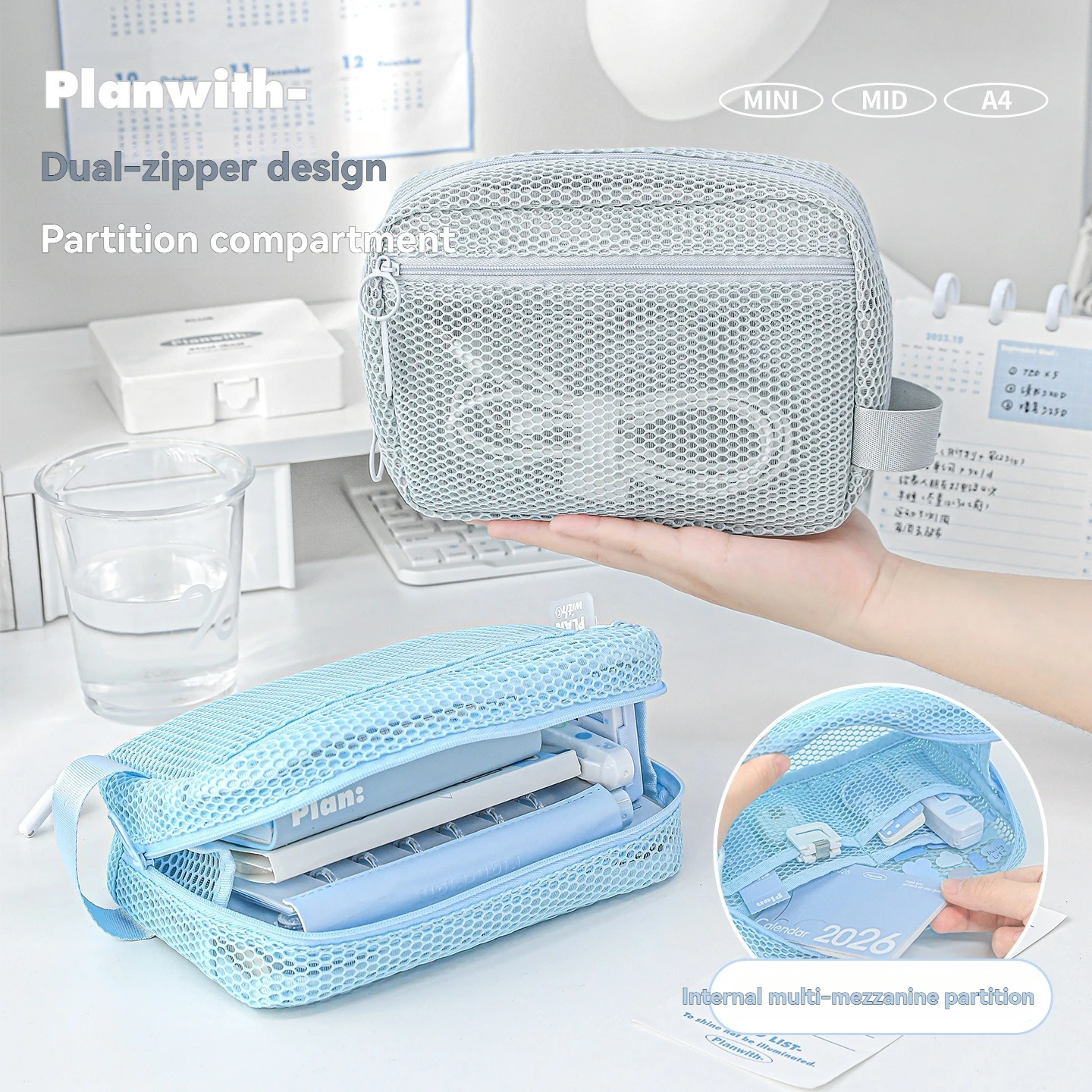 1PC Planwith Space Mesh File Bag Large Capacity Portable A4 Data Bag Document Storage Bag Exam Paper Bag Zipper Bag