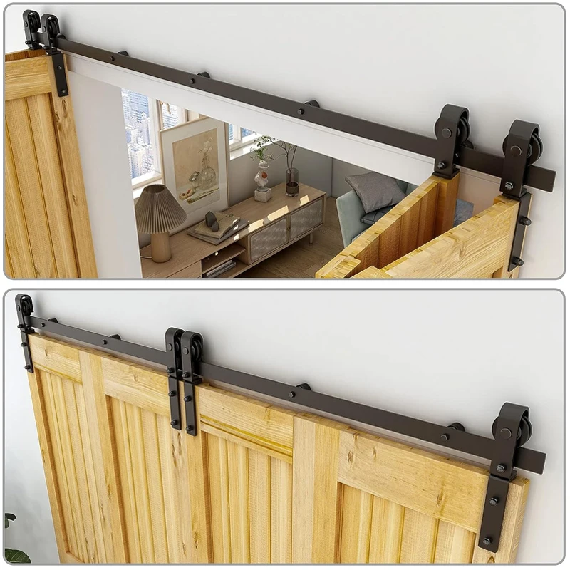 Imagem -04 - Tsmst-bi-folding Deslizante Celeiro Kit de Hardware Slide Silencioso Trilha Preta Rolo j Forma sem Porta Portas 3.38ft