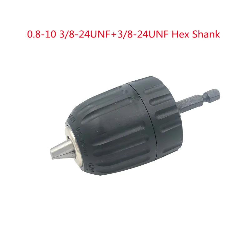 Keyless 0.8-10mm 3-Jaw 3/8-24UNF Drill Chuck Quick Change Adapter SDS-Plus Shank 1/4