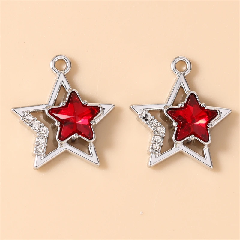 5 Stück, 17 x 19 mm, zarte, farbenfrohe Stern-Anhänger aus Kristall, zum Basteln von Halsketten, Ohrringen, Armbändern, für DIY-Bastelarbeiten und Schmuckherstellung. – Detail 9