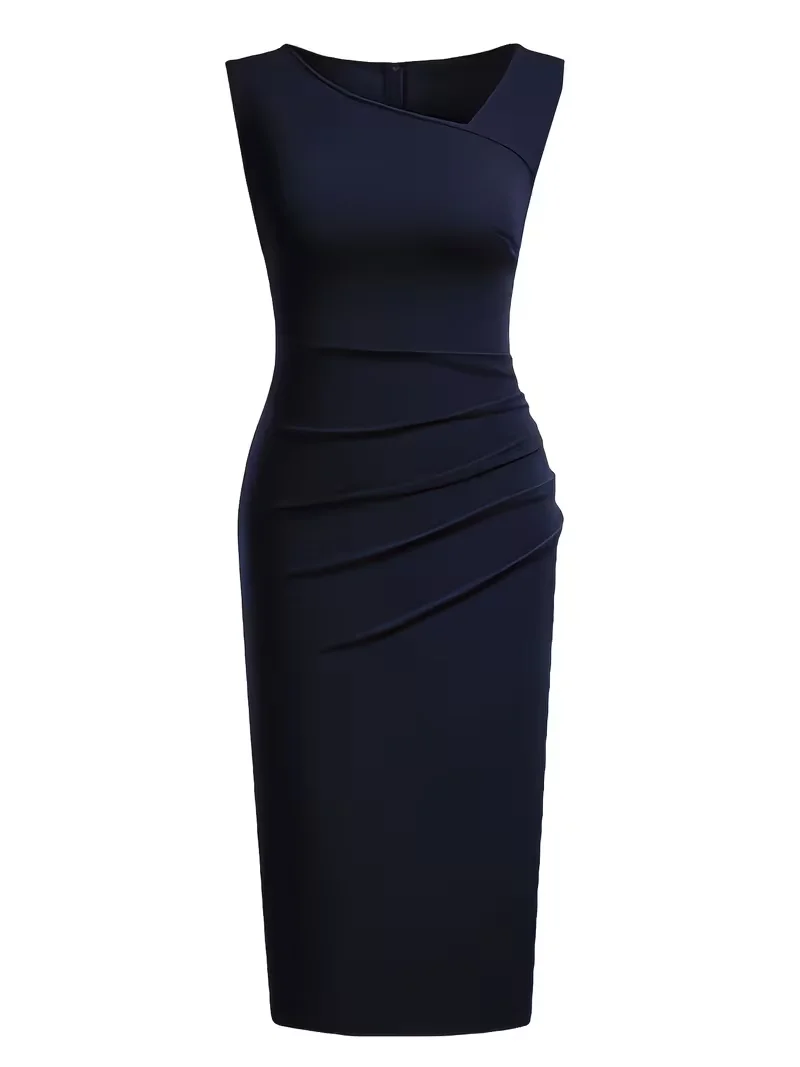Elegantes Damenkleid mit V-Ausschnitt Ärmellos Sommer Einfarbig Club Party Casual Figurbetontes Bleistiftkleid – Detail 6