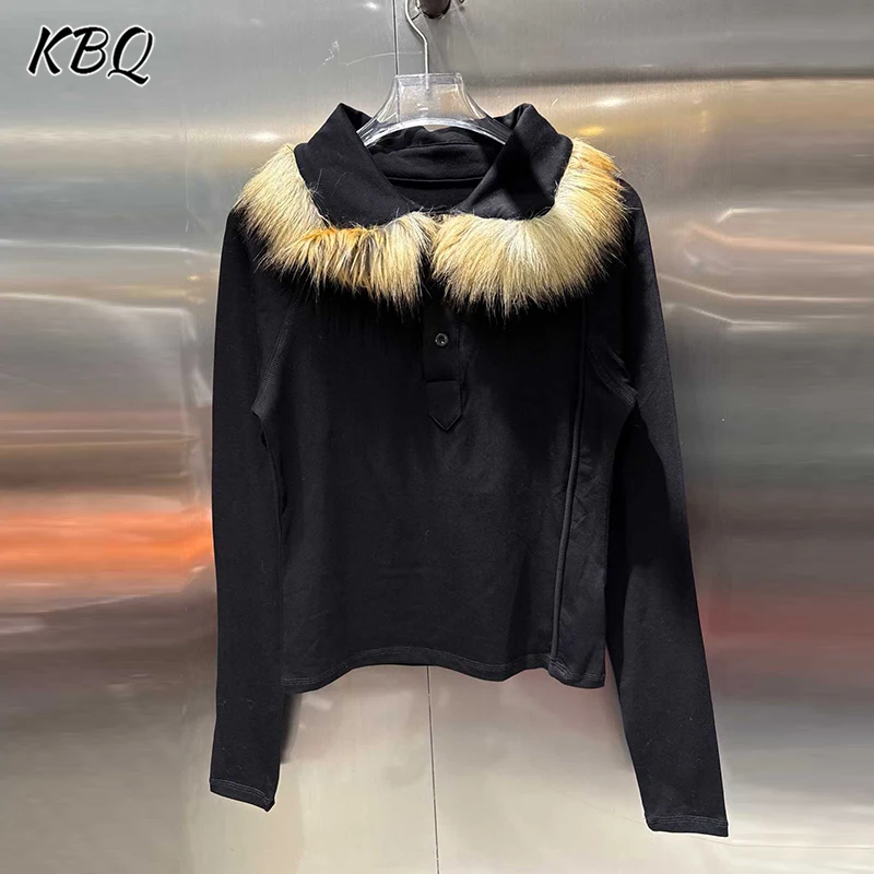 

KBQ однотонные утягивающие джеклы с перьями для женщин, круглый вырез, длинный рукав, минималистичные повседневные топы, женские модные стильные зимние топы