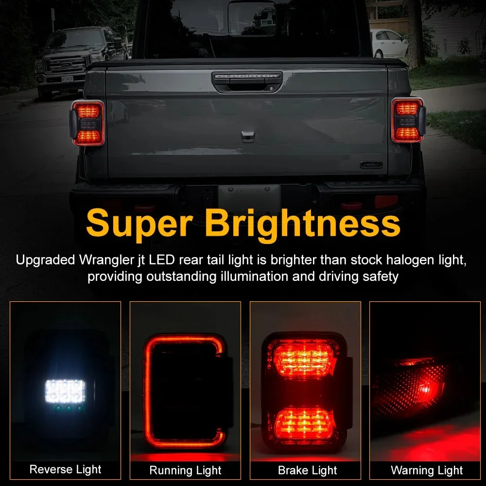

LED Tail Lights for Jeep Gladiator JT Sport S Overland Rubicon 2020 2021+ IP67 Waterproof DRL Reverse Braking Lamp Warning Light