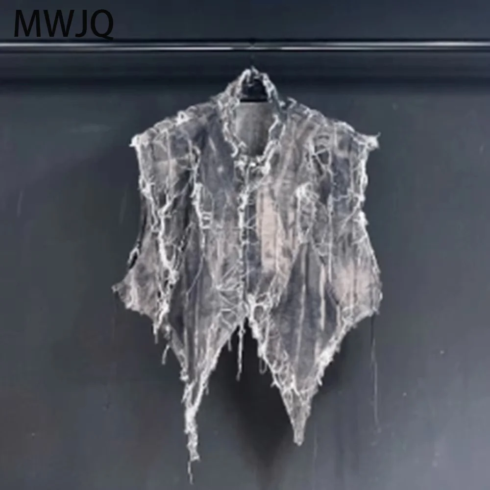

MWJQ Heavy Mud Dye Мужской жилет Пальто High Street Толстые новые потертые топы с грубыми краями Осенне-зимняя одежда Новая мода 010289
