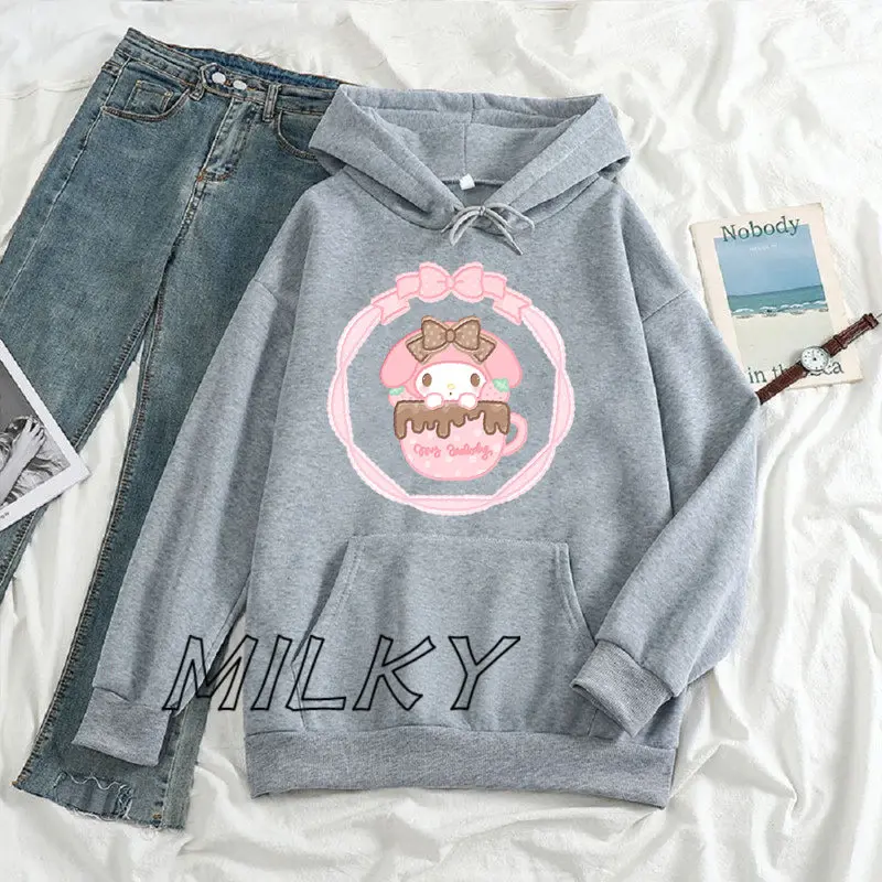 Funny My melody Pink Hoodie Women\'s Fashion Loose Casual Long sleeved Harajuku Pullover Street Trend Sweatshirt Sportwear 2024