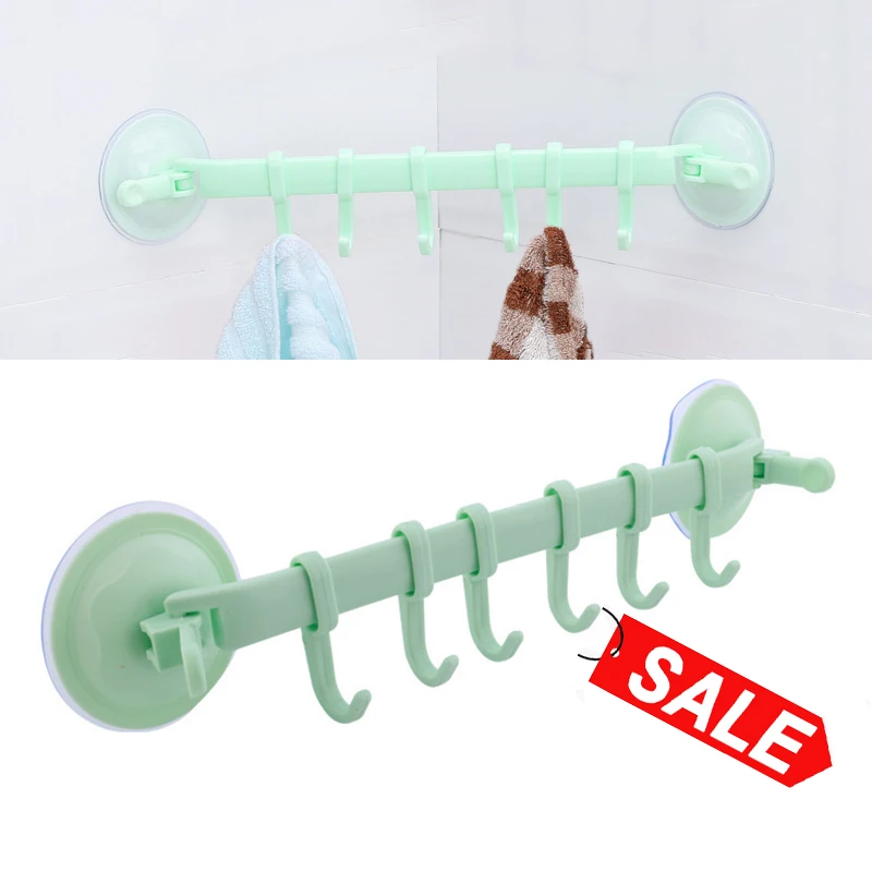 1pcs Strong Suction Cup Hook Green 6 Rows for Kitchen Bathroom Corner Suspension Without Marks Hanger Hook Clearance Discount