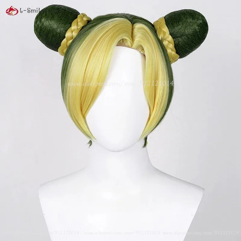 

2025 Высокое качество аниме Джолин Куджо Косплей 40 см золотисто-зеленый с булочками косички термостойкие синтетические волосы + шапочка для парика