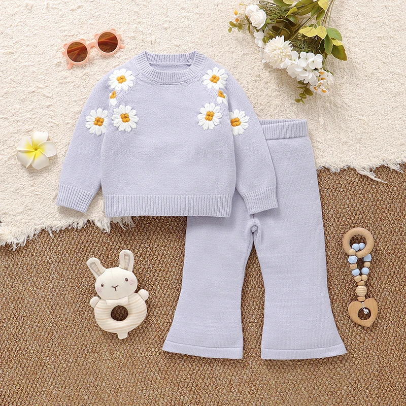 Baby Knitted Sets Autumn Winter Children's Sweaters Shirts Tops+Pants Outfits for Infant Girls 1-3Y Toddler Outwear Costume 2pcs