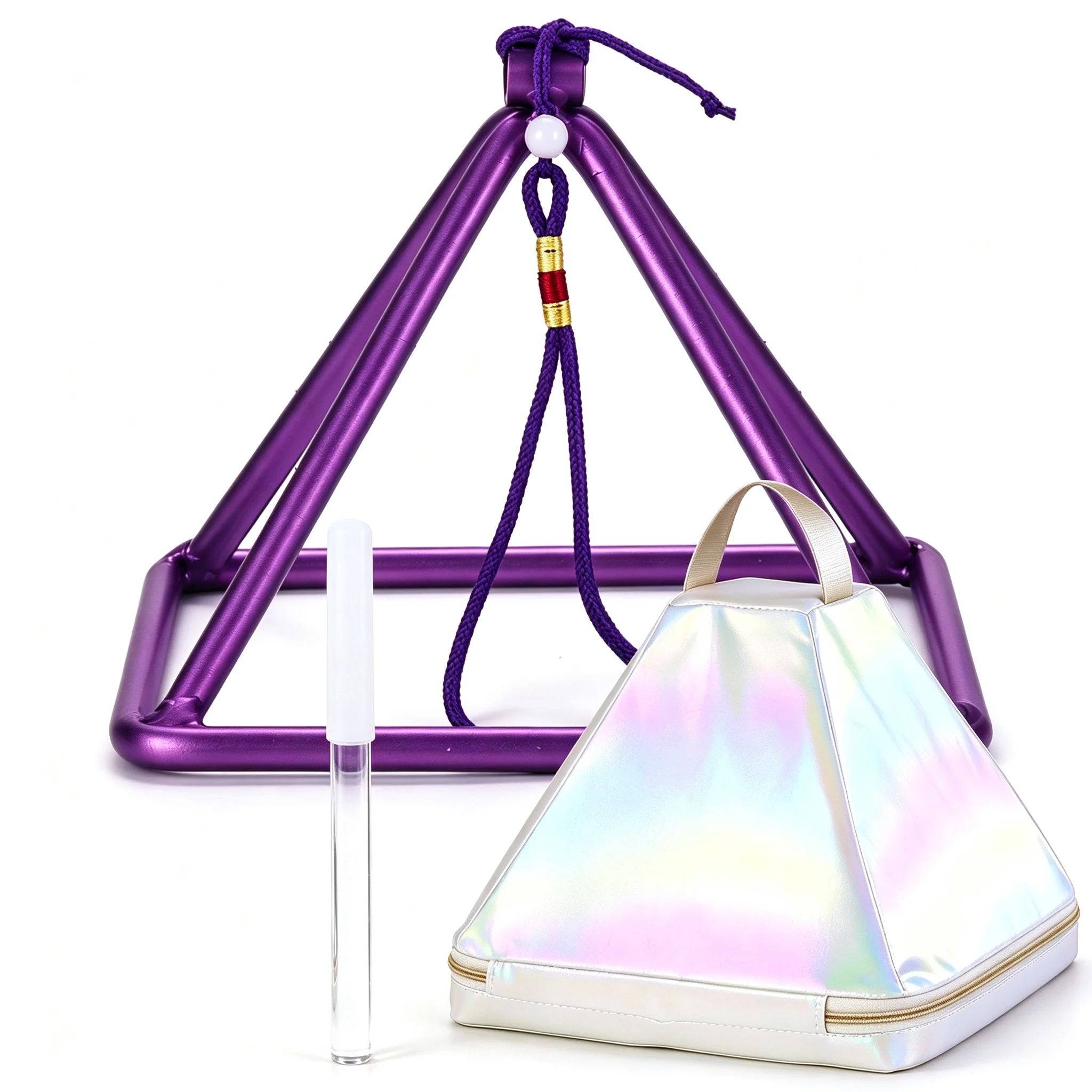 Quartz Crystal Pyramid Colorful Healing Singing Bowl, Meditation Yoga Energy Triangle Tower, Hanging Percussion Instrument
