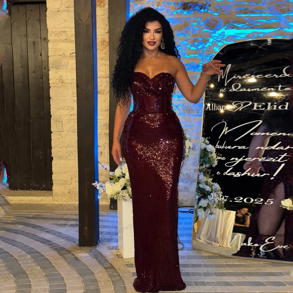 

Luxury Evening Dress 2025 Sequined Mermaid Sleeveless Flowers Vestidos Para Festas Luxuosas Customized Burgundy Birthday Dresses