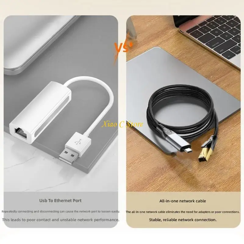 Y1AE Plugs And Play Type C To RJ45 Cable 1000Mbps High Performances For Office Home