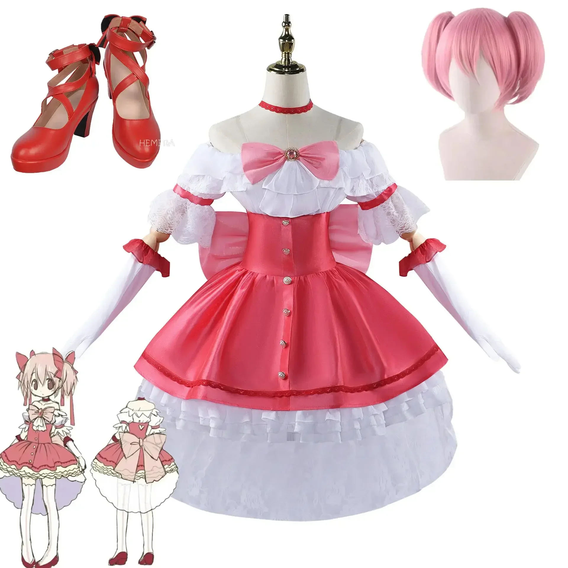 Anime Puella Magi Madoka Magica Cosplay Kostuum Ova Halloween Cosplay Vrouwen Kleding Fancy Roze Lolita Jurk Pak Schooluniformen