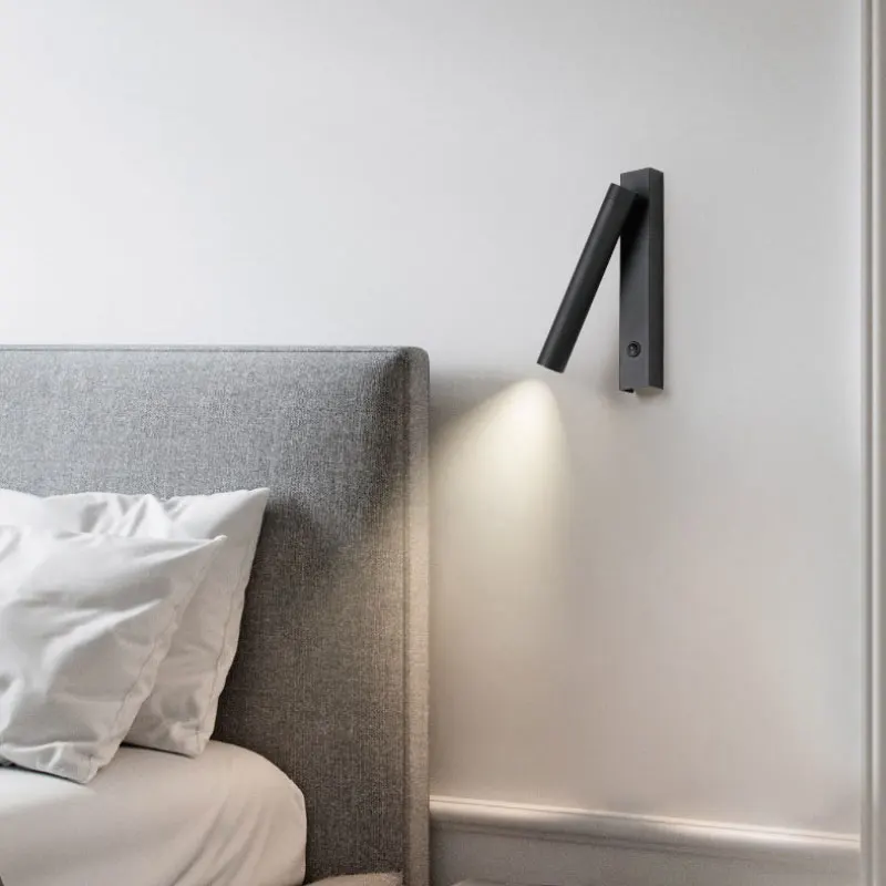 Modern minimalist Nordic bedroom headboard reading lamp wall sconce with adjustable angle rotation, anti-glare reading task ligh