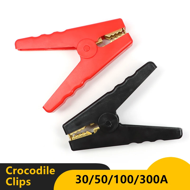 Crocodile Clips Set Car Caravan Van Battery Test Lead Clips Plug Power 30A 50A 100A 300A Black + Red Alligator Clip Connector