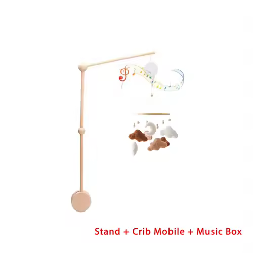 Wooden Crib Mobile Baby Bed Bell Rattle Toy Soft Felt Cartoon Bear Mobile bracket Newborn Music Box Bed Bell Hanging Bracket Toy - Image 33