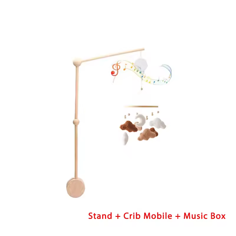 Wooden Crib Mobile Baby Bed Bell Rattle Toy Soft Felt Cartoon Bear Mobile bracket Newborn Music Box Bed Bell Hanging Bracket Toy - Image 33