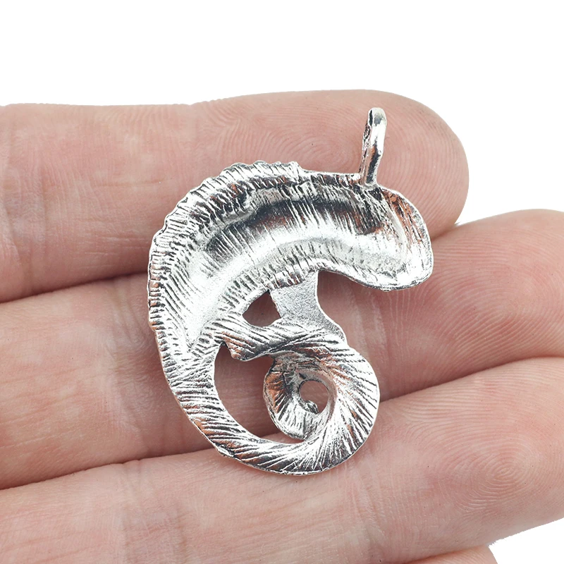 4pcs/lot 27*35mm Lizard Chameleon Charms Antique Silver Color Animal Pendant DIY Necklace Keychain Jewelry Making