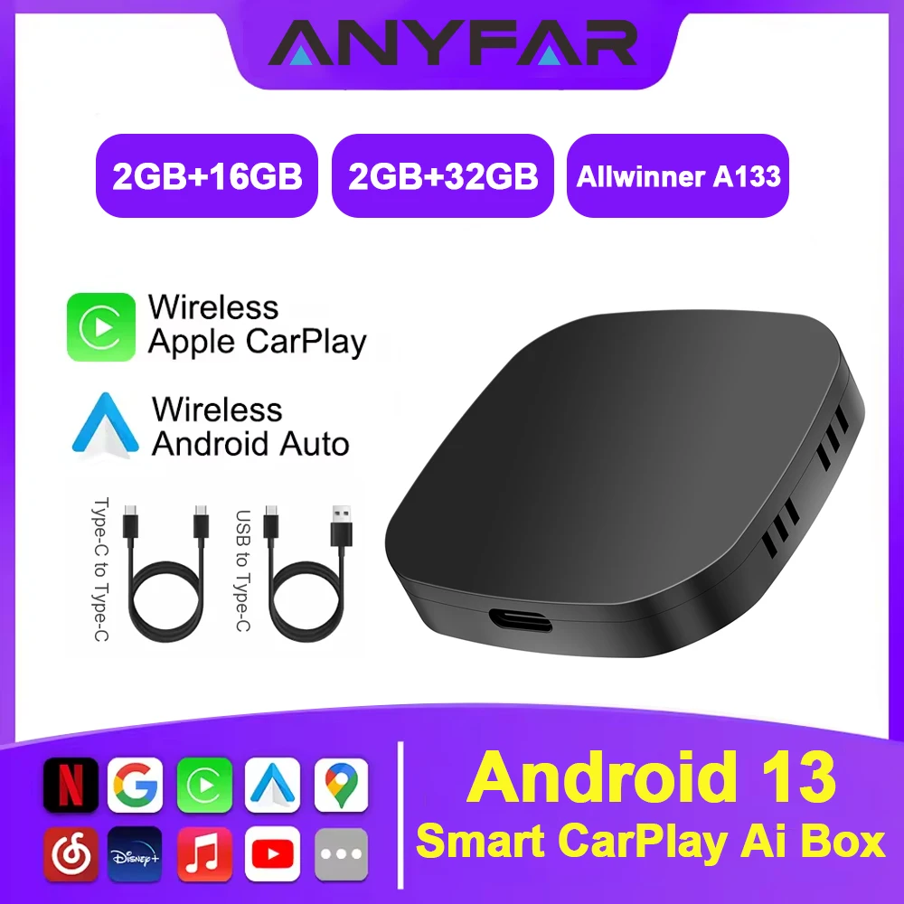 Android 13 2+32G Ai Box Wireless Android Auto & CarPlay Smart Tv Box Support Youtube Netflix Car Accessories Intelligent Systems