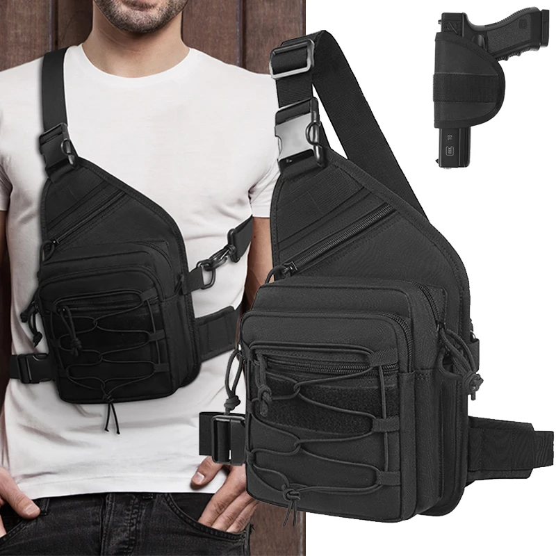 Outdoor Chest Bag with Gun Holster Concealed Carry Pistol Holster Bag EDC Organizer Pouch Hunting Hiking Climbing Sling Pack