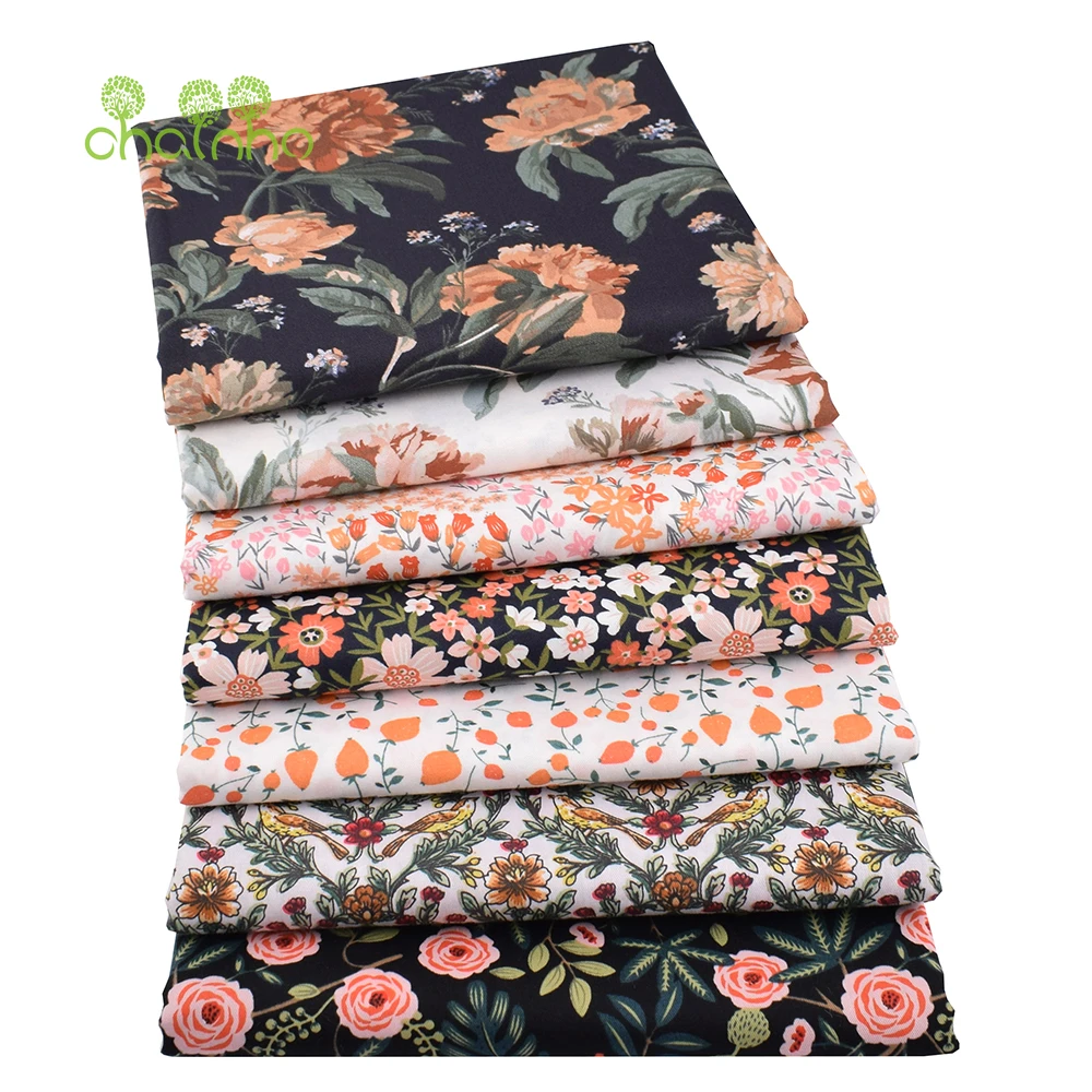 Chainho,Printed Twill Weave Cotton Fabric,DIY Sewing Quilting Material,Patchwork Cloth,Home Textiles,Floral Series,3 Sizes,3C47