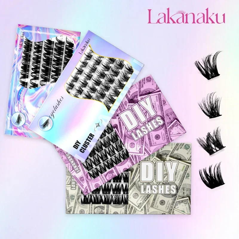 

LAKANAKU Cluster Lashes Extension Natural Thick Fake Eyelash Individual Lashes DIY For Daily Natural Fluffy Silk Lashes Makeup