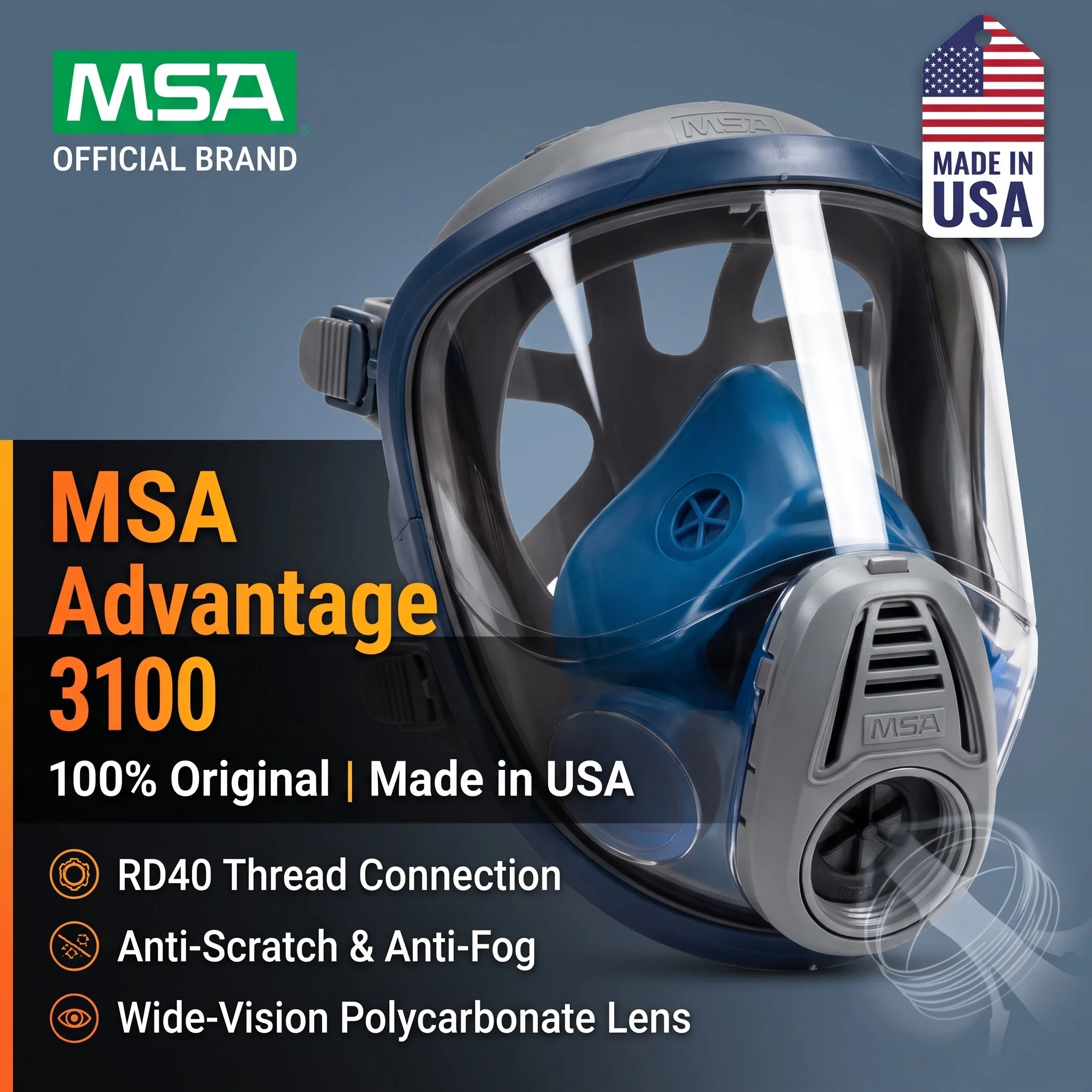 MSA Reusable Respirator Large Full Facepiece Gas Mask Single Filter Chemical Protection Air Purifying Respirator High Quality