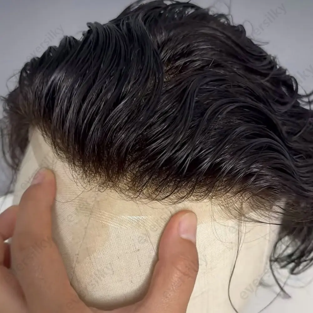 Super Natürlicher Haaransatz Q6 Bace Herrenperücken Grau Schwarz Blond Braun Echthaar Atmungsaktives Männer-Toupet Spitze&PU Haarersatz – Detail 1