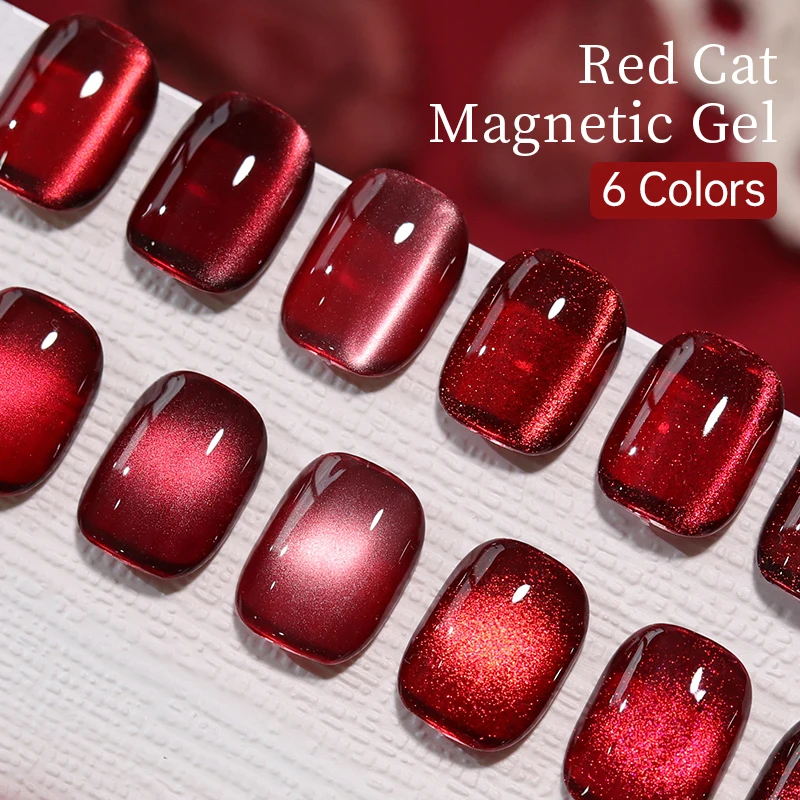 UR SUGAR 15ml Winter Red Shine Cat Magnetic Gel Nail Polish Sparkling Red Glitter Semi Permanent Soak Off Top Shiny Whitening