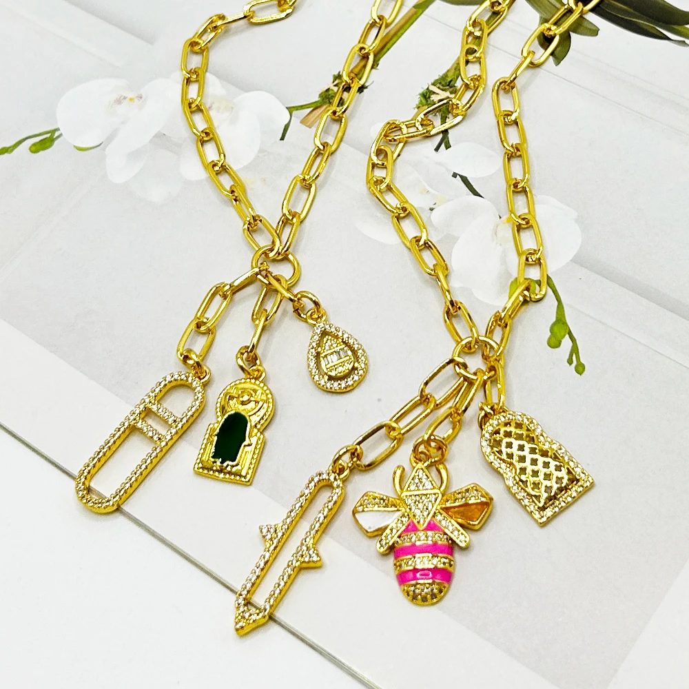 

African Necklace Chain Middle East Jewelry Long Necklace Hollow Set Fashion Zircon Pendant Necklace Dubai Jewelry Women Gift