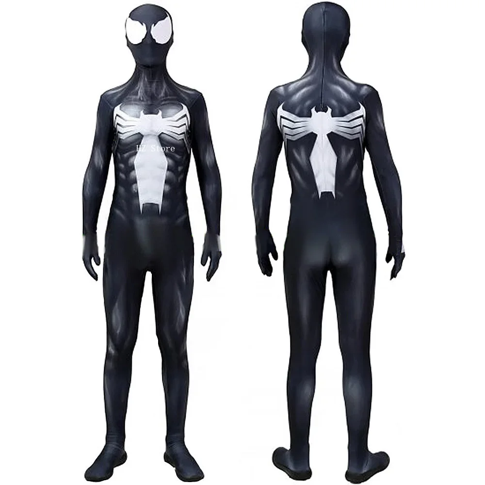 Marvel Venom Muscle Symbiont Jumpsuit with Removable Mask Zentai Tight Fitting Bodysuit Cos Suit for Adults Kids Birthday Gift