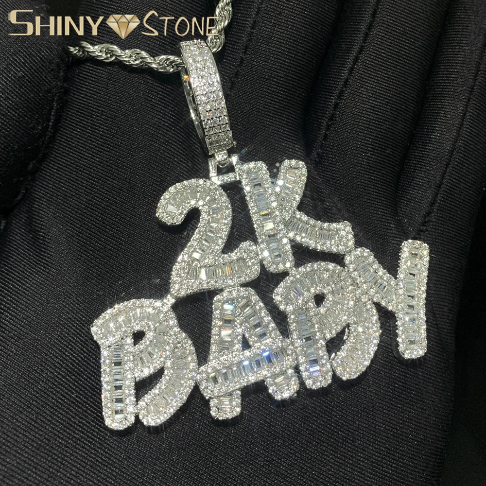 Hip Hop Full Paved 5A Cubic Zircon Pendants Necklace Gold Color Bling Cz Custom 2000s 2k Baby Monogram Jewelry