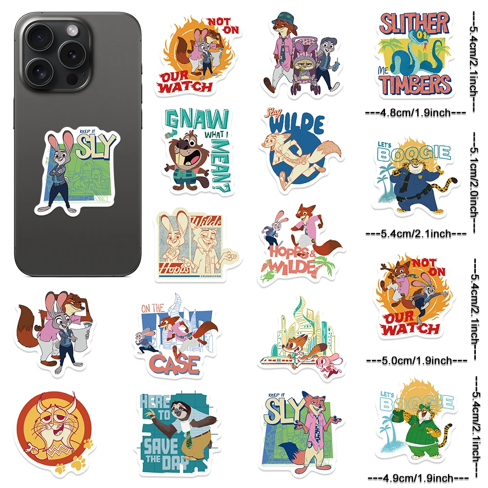 Disney 50 pièces Zootopia 2 renard lapin Judy Nick dessin animé film autocollants téléphone réfrigérateur bouteille ordinateur portable voiture décalcomanies enfants école cadeau