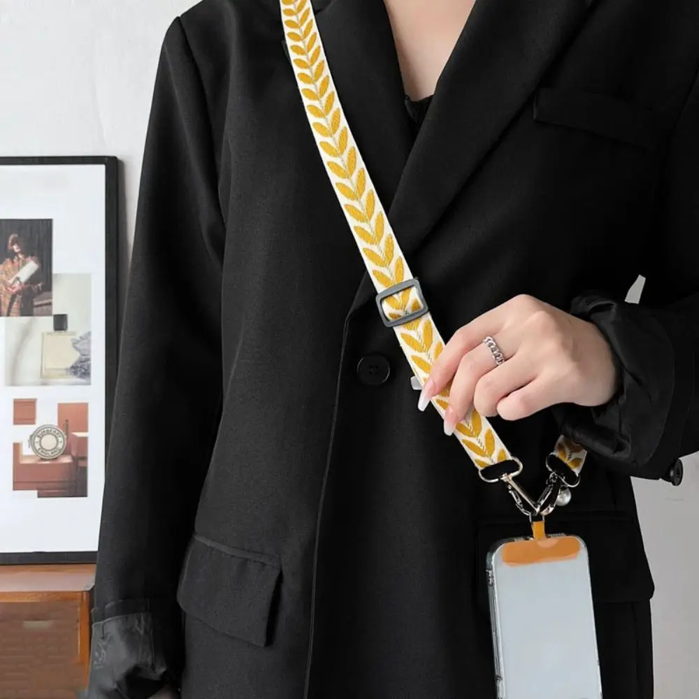 

Регулируемый ремешок для телефона через плечо, широкий тканевый жемчужный кулон, ремешок для телефона с защитой от потери, аксессуары для телефона, длинный ремешок для телефона в форме листа