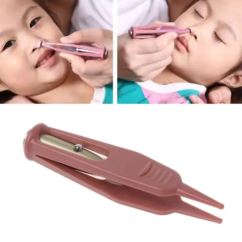 1Pcs Clean Tweezer Baby Flashlight Dig Booger Clip Infants Clean Ear Nose Navel Visible Safety Tweezers Safe Forceps Cleaning