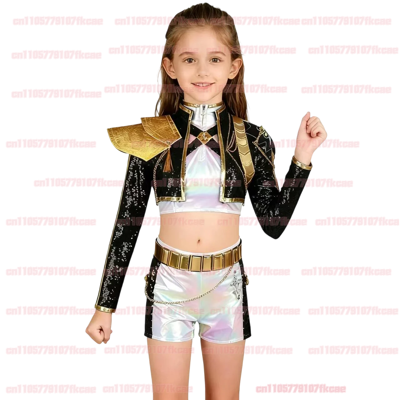 블랙 세트 헌터즈 루미 코스프레 키즈 케이팝 데몬스 의상 소녀 조끼 반바지 벨트 허리 체인 의상 할로윈 카니발 파티 슈트