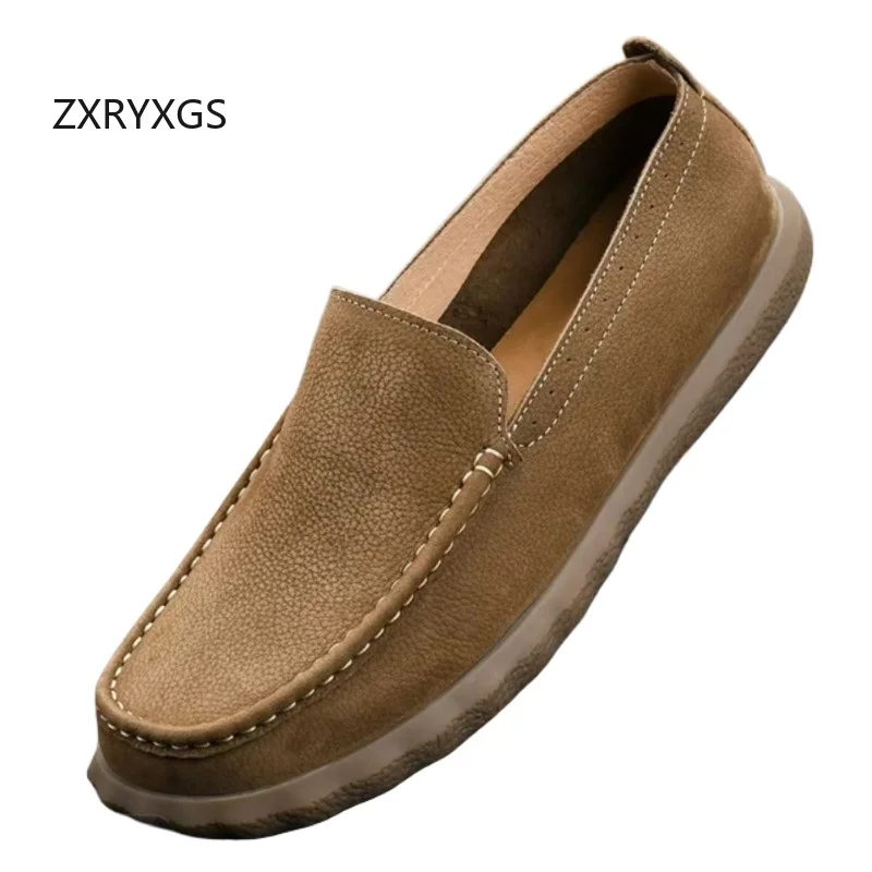 ZXRYXGS 2025 New Autumn Men Genuine Leather Shoes Casual Sneakers Comfortable Soft Sole Flat Shoes Man's Large Size Trendy Flats