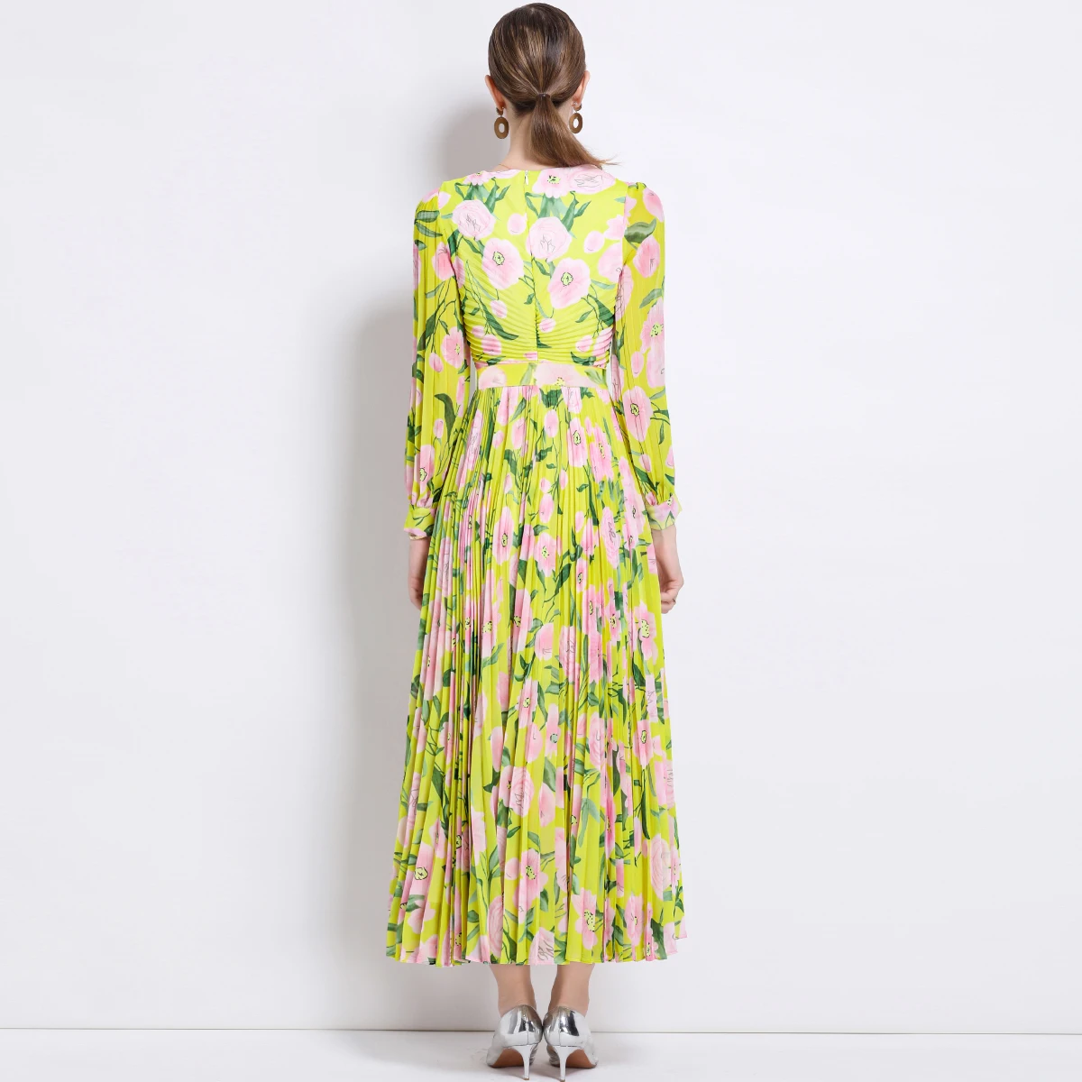 Verão impresso maxi vestido roupas femininas manga longa lanterna fino ajuste em camadas vestido feminino 2025 verão chique casual férias