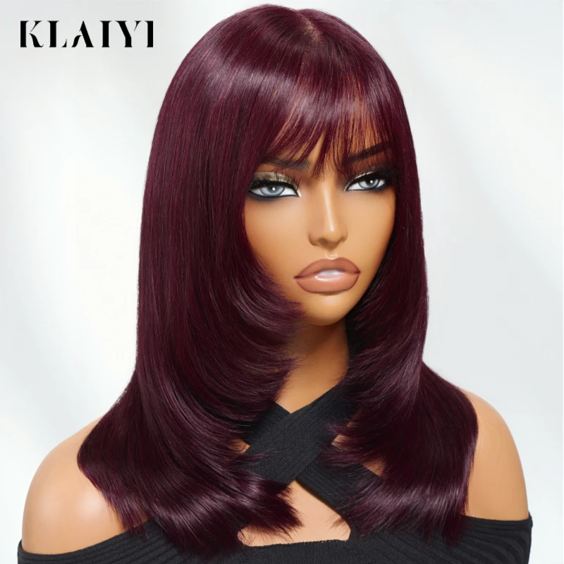 Klaiyi 7x5 باروكة من شعر طبيعي دانتيل أسود الكرز الطبقات الذئب قص مع الانفجارات Wispy الرباط الداعا الداعا عقدة شعر مستعار