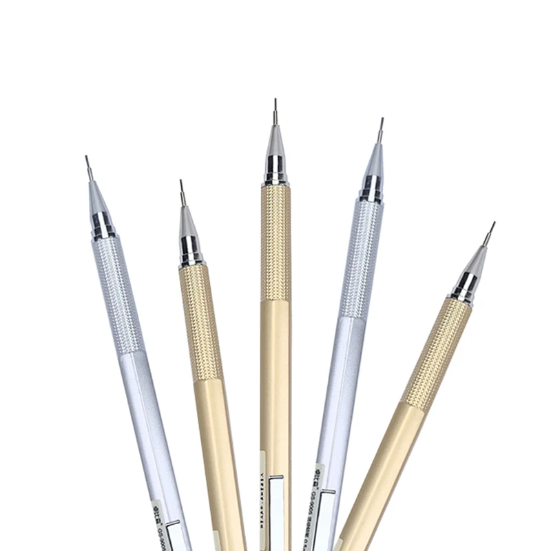 0.5 0.7mm Gold Silver Metal Automatic Pencil HB Lead Core Smooth Writing School Sketching Painting Writing Stationery Supplies